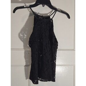 HM Coachella Official Collection Black Lace Halter Top High Neck Floral Size 2